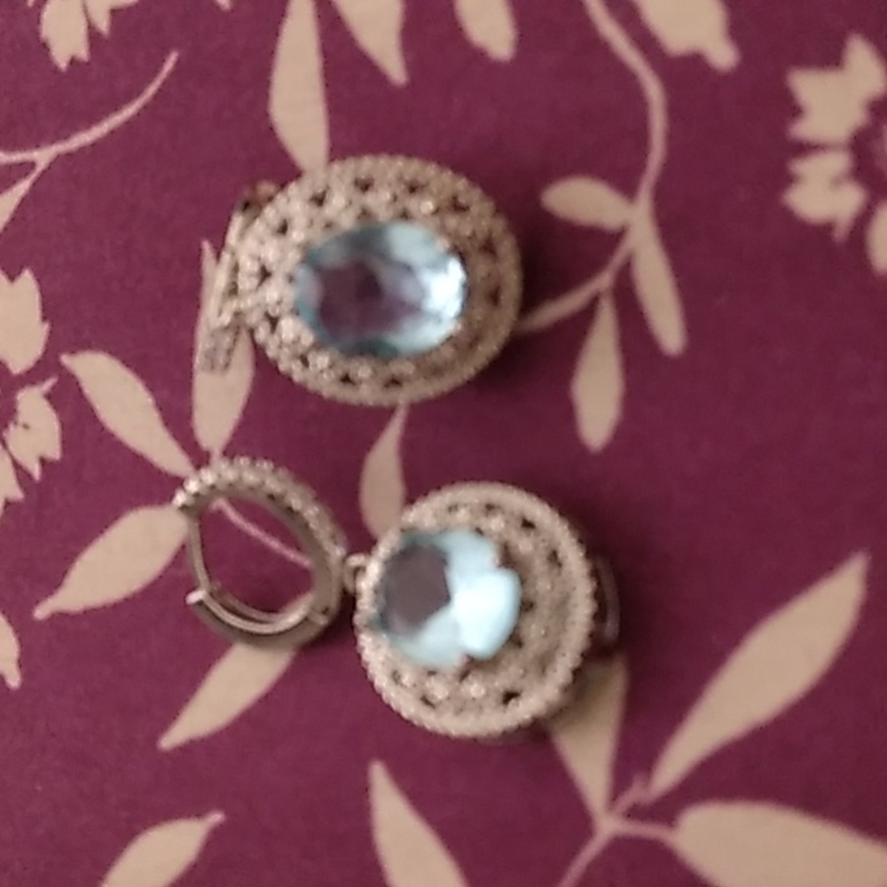 COPY - Elegant Sterling Silver Auqamarine Hoop Dangle Earrings